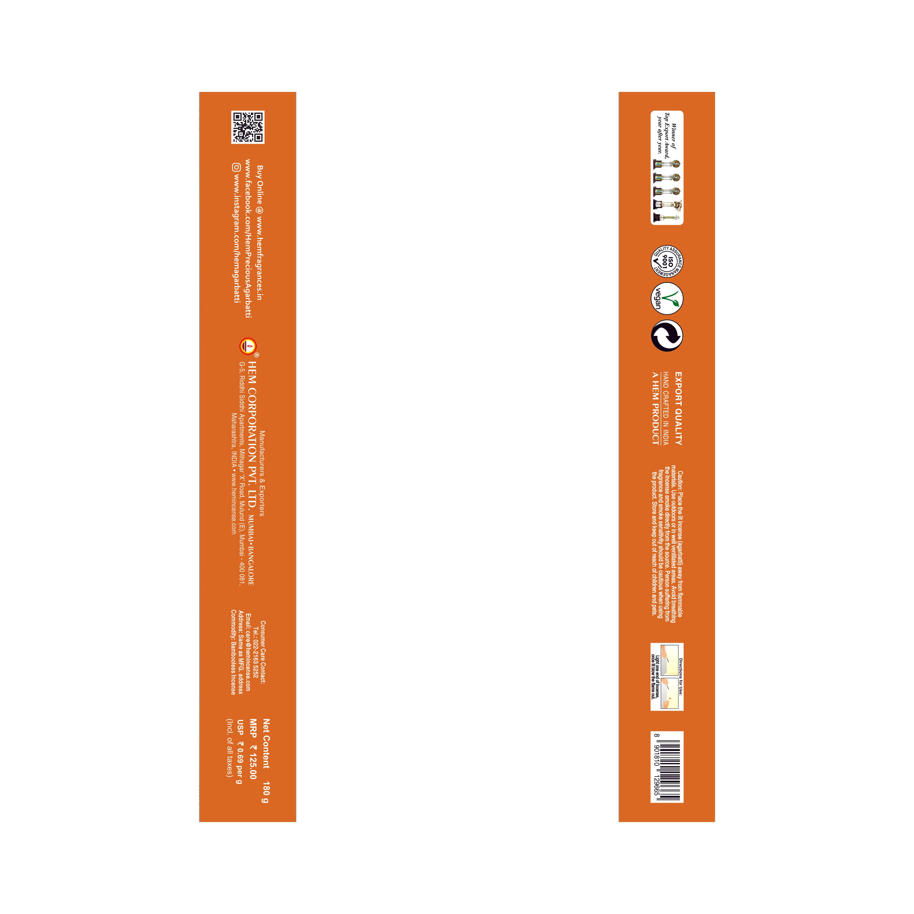 HEM Fortune Sandal Bambooless Incense Stick Pack of 2 (180g Each)